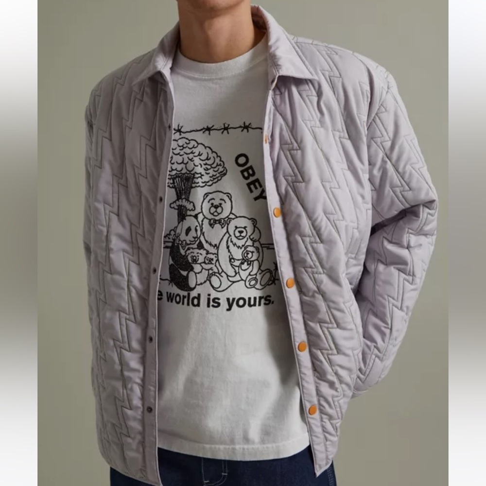 Urban Outfitters UO Quilted Pattern Shirt Jacket lilac gray snap buttons